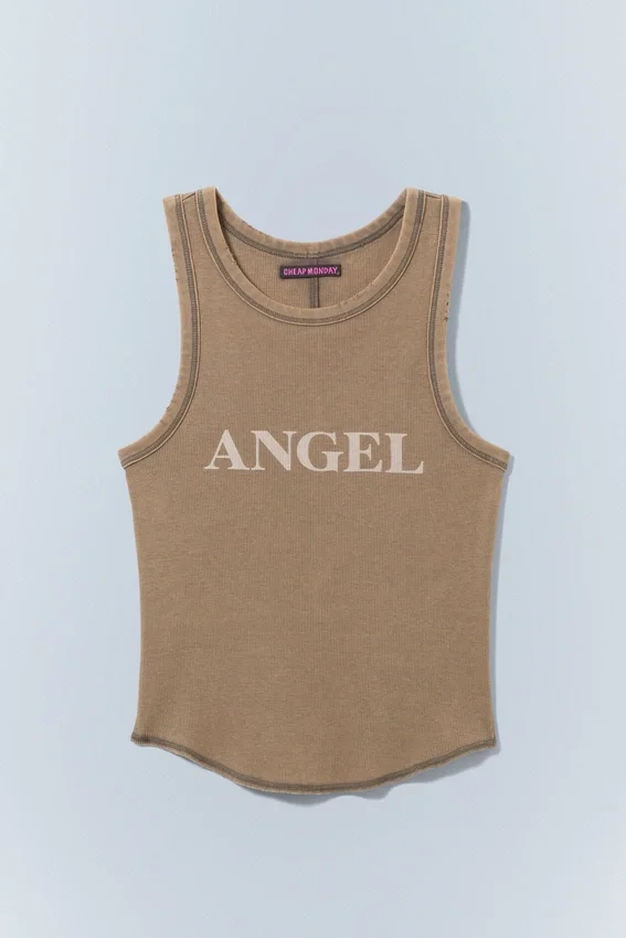 Eng anliegendes bedrucktes Mini-Tanktop – Hellstaubbraun | Cheap Monday Gb Eng anliegendes bedrucktes Mini-Tanktop – Hellstaubbraun | Cheap Monday Gb