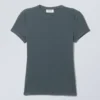 Eng anliegendes T-Shirt mit Rippstrick – Dunkelpetrol Eng anliegendes T-Shirt mit Rippstrick – Dunkelpetrol