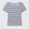 Enges Mini-T-Shirt – Blau/Rosa mit mehrfarbigen Streifen Enges Mini-T-Shirt – Blau/Rosa mit mehrfarbigen Streifen