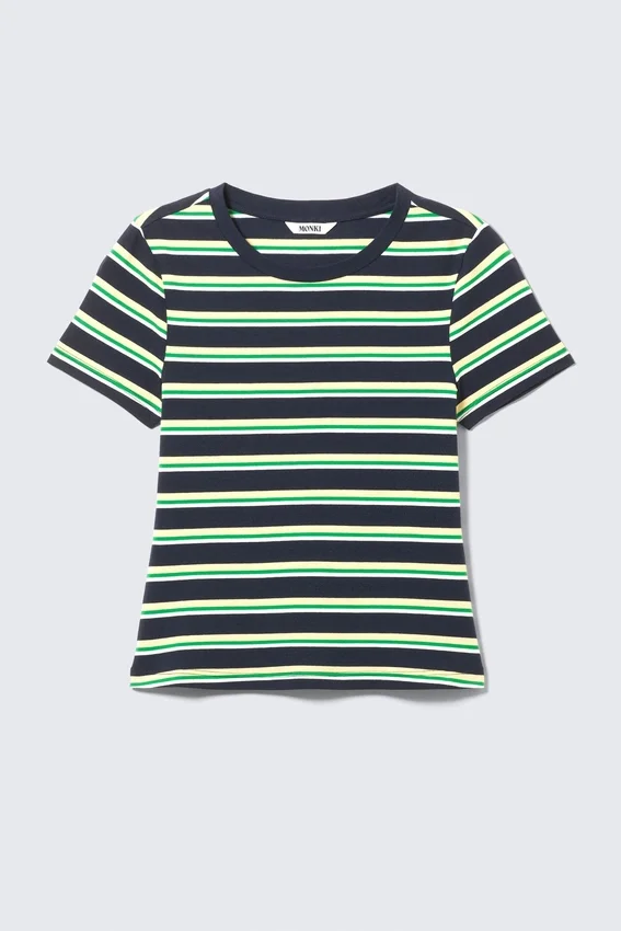 Enges Mini-T-Shirt – marineblau/grün gestreift Enges Mini-T-Shirt – marineblau/grün gestreift