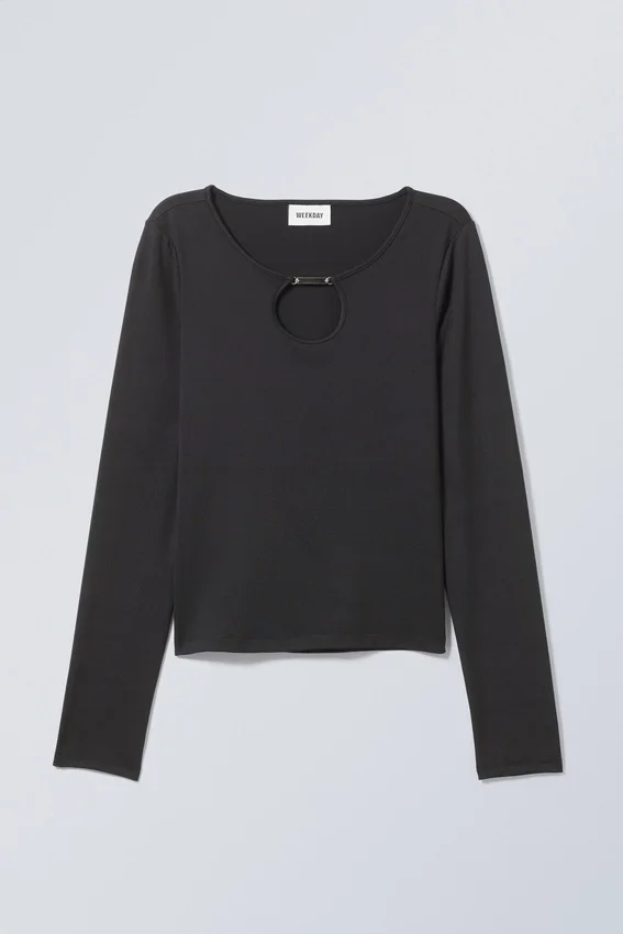 Enya Cut-Out-Langarmshirt aus Metall – Schwarz Enya Cut-Out-Langarmshirt aus Metall – Schwarz