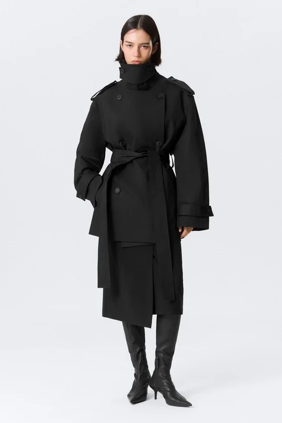 Faustina C Oversized-Trenchcoat mit doppelter Knopfleiste – Schwarz Faustina C Oversized-Trenchcoat mit doppelter Knopfleiste – Schwarz
