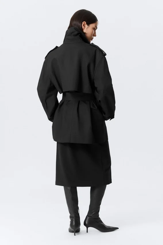 Faustina C Oversized-Trenchcoat mit doppelter Knopfleiste – Schwarz Faustina C Oversized-Trenchcoat mit doppelter Knopfleiste – Schwarz