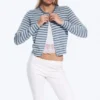 Feinstrick-Strickjacke aus Baumwolle – Blaue Streifen Feinstrick-Strickjacke aus Baumwolle – Blaue Streifen