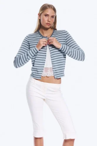 Feinstrick-Strickjacke aus Baumwolle – Blaue Streifen