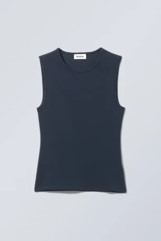 Figurbetontes Baumwoll-Tanktop – Dunkelblau