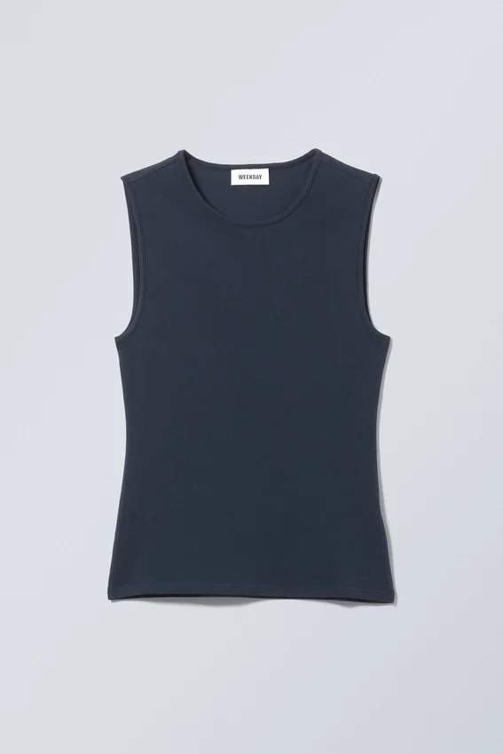 Figurbetontes Baumwoll-Tanktop – Dunkelblau Figurbetontes Baumwoll-Tanktop – Dunkelblau