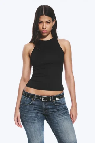 Figurbetontes Tanktop aus Baumwolljersey – Schwarz