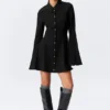 Fit-and-Flare-Mini-Hemd-Kleid – Schwarz Fit-and-Flare-Mini-Hemd-Kleid – Schwarz