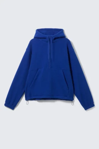 Fleece-Kapuzenpullover mit halbem Reißverschluss – Hellblau