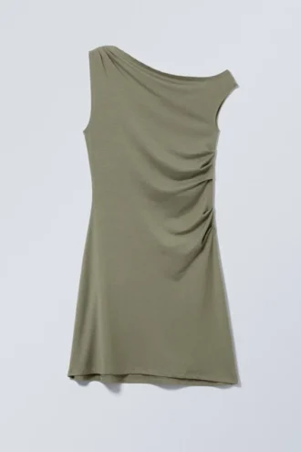 Fließendes Minikleid – Staubiges Khaki-Grün