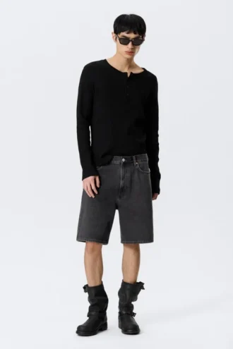 Galaxy Mid Rise Loose Denim Shorts – Tuned Black