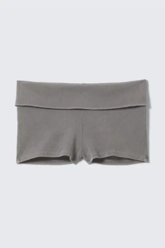 Gefaltete Hotpants aus geripptem Baumwollstoff – Grau Gefaltete Hotpants aus geripptem Baumwollstoff – Grau