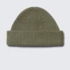 Gefaltete Strickmütze aus Wollmischung – Khaki-Grün Gefaltete Strickmütze aus Wollmischung – Khaki-Grün