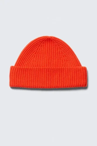 Gefaltete Strickmütze aus Wollmischung – leuchtendes Orange