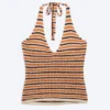 Gehäkeltes Neckholder-Top – gestreift, orange Gehäkeltes Neckholder-Top – gestreift, orange
