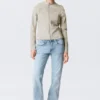 Genevieve Slim Structured Baumwolljacke mit Reißverschluss – Hellbeige Genevieve Slim Structured Baumwolljacke mit Reißverschluss – Hellbeige