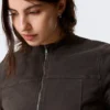 Genevieve Slim strukturierte Baumwolljacke mit Reißverschluss – Dunkelgrau Genevieve Slim strukturierte Baumwolljacke mit Reißverschluss – Dunkelgrau