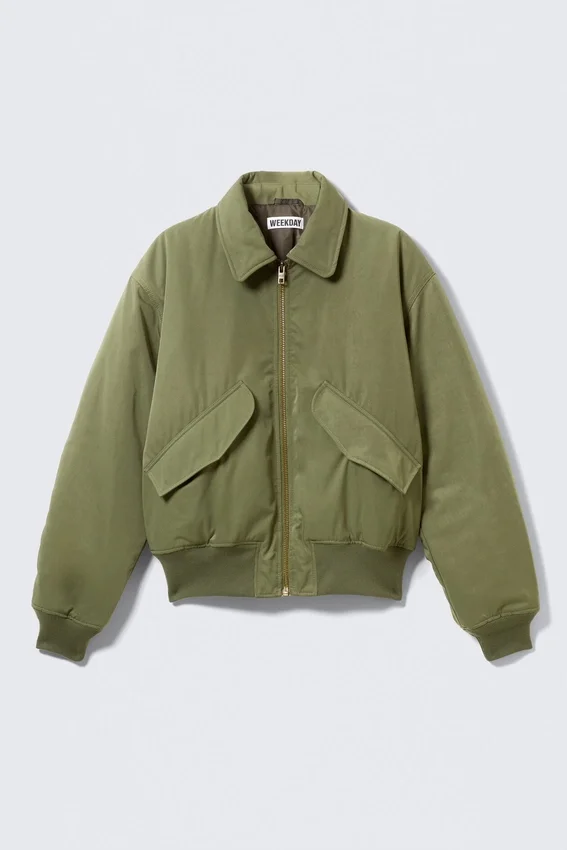 Gepolsterte Bomberjacke aus Twill – Staubiges Olivgrün Gepolsterte Bomberjacke aus Twill – Staubiges Olivgrün