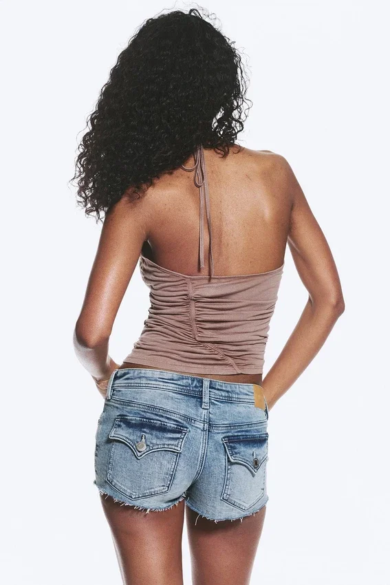Gerafftes Jersey-Haltertop – gewaschenes Braun Gerafftes Jersey-Haltertop – gewaschenes Braun