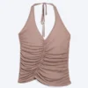Gerafftes Jersey-Haltertop – gewaschenes Braun Gerafftes Jersey-Haltertop – gewaschenes Braun