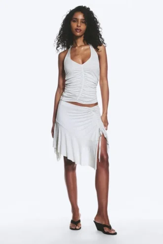Gerafftes Jersey-Haltertop – Grau meliert