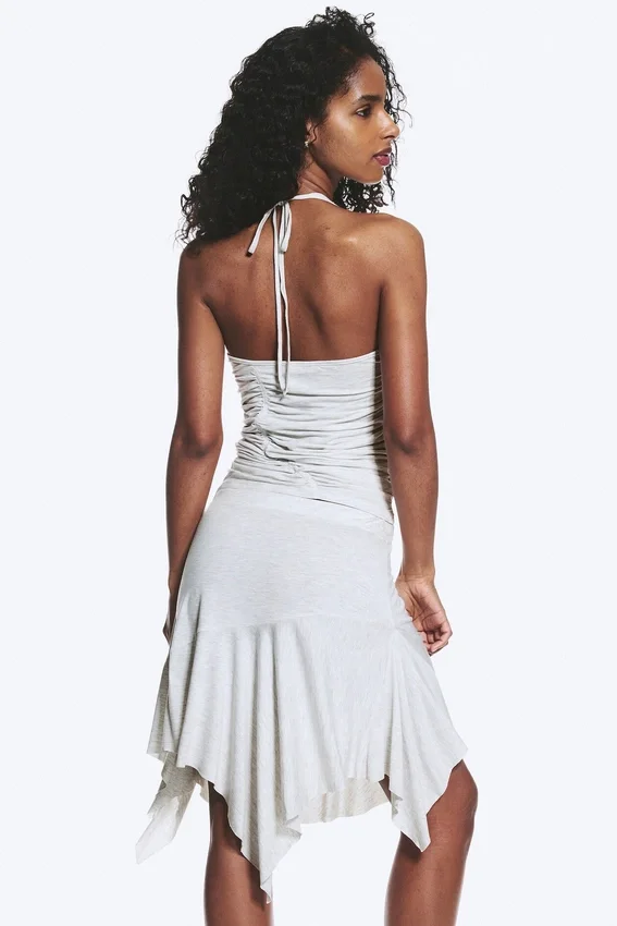 Gerafftes Jersey-Haltertop – Grau meliert Gerafftes Jersey-Haltertop – Grau meliert