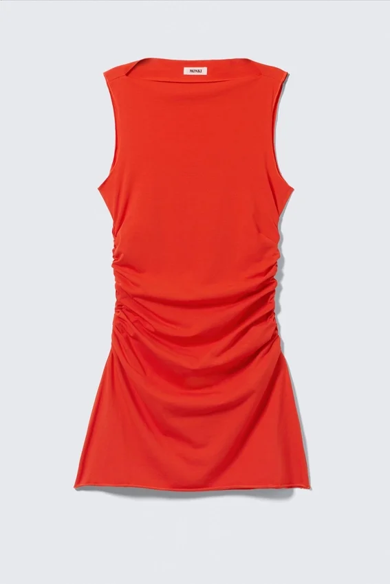 Gerafftes Jersey-Minikleid – Leuchtend Rot Gerafftes Jersey-Minikleid – Leuchtend Rot