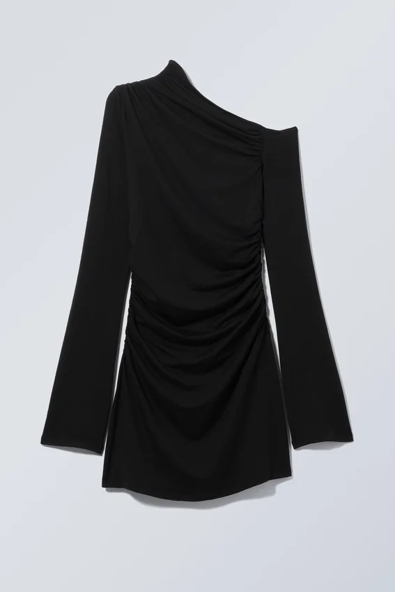 Gerafftes Minikleid mit langen Ärmeln – Schwarz Gerafftes Minikleid mit langen Ärmeln – Schwarz
