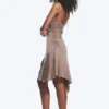 Gerafftes Neckholder-Mini-Kleid – gewaschenes Braun
