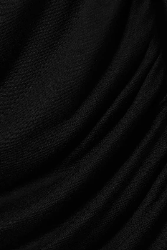 Gerafftes, schulterfreies Langarmshirt – Schwarz Gerafftes, schulterfreies Langarmshirt – Schwarz