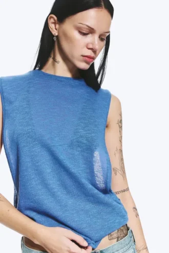 Gerafftes Tanktop – Blau