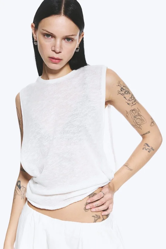 Gerafftes Tanktop – Weiß Gerafftes Tanktop – Weiß