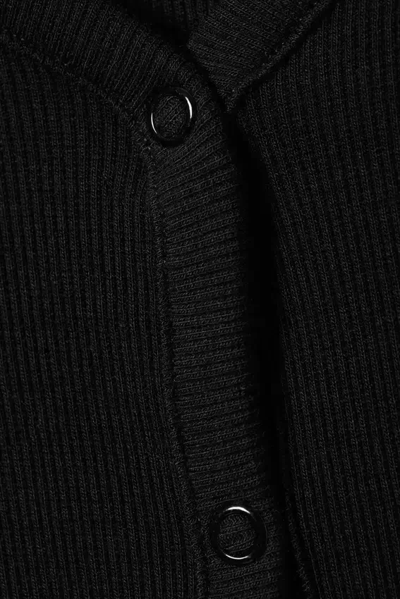 Gerippte, langärmelige Pyjama-Strickjacke – Schwarz Gerippte, langärmelige Pyjama-Strickjacke – Schwarz
