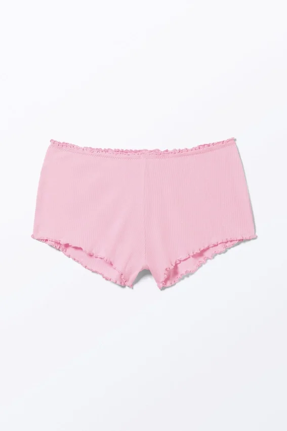 Gerippte Mini-Shorts mit Rüschen – Pink Gerippte Mini-Shorts mit Rüschen – Pink