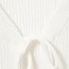 Gerippte Strickjacke mit Bindeband vorne – Weiß Gerippte Strickjacke mit Bindeband vorne – Weiß