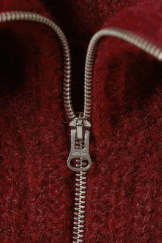 Gerippte Strickjacke mit Reißverschluss – Dunkelrot meliert