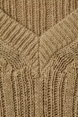 Gerippte Strickweste mit V-Ausschnitt – Beige