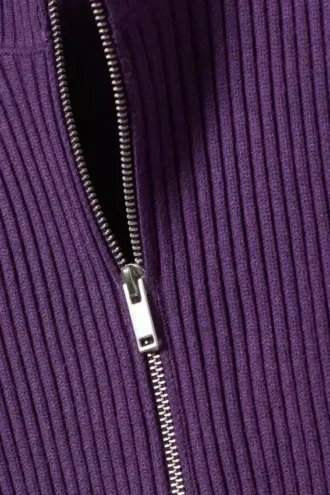 Gerippte, taillierte Strickjacke mit Reißverschluss – Dunkelviolett