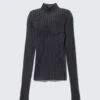 Gerippter, taillierter Rollkragenpullover – dunkelblau gestreift