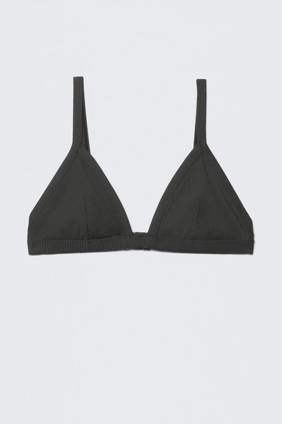 Geripptes Bikini-Oberteil mit V-Ausschnitt – Dunkelgrau Geripptes Bikini-Oberteil mit V-Ausschnitt – Dunkelgrau