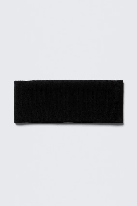 Geripptes, doppellagiges Stirnband – Schwarz Geripptes, doppellagiges Stirnband – Schwarz