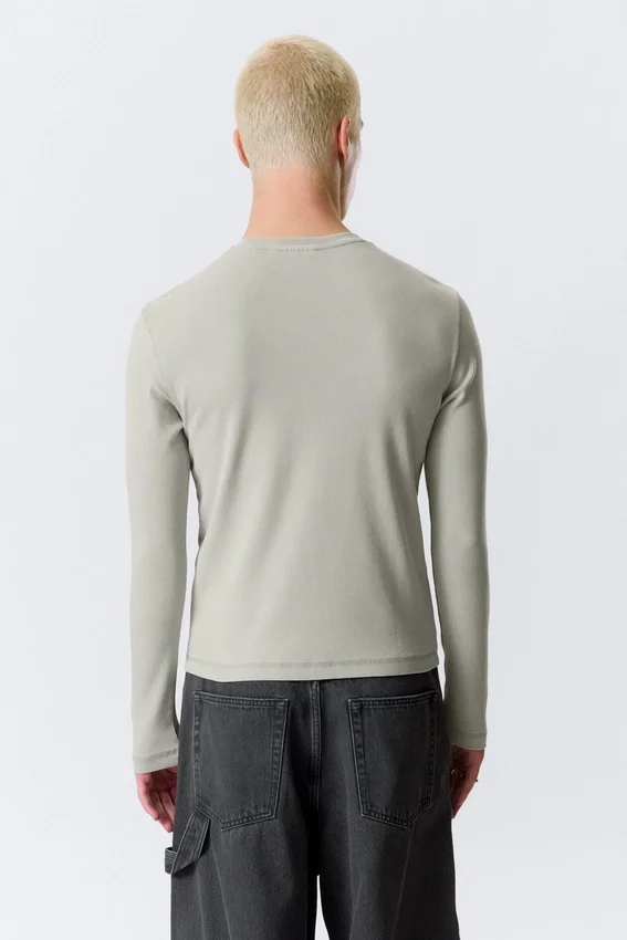 Geripptes Langarmshirt – Grau Geripptes Langarmshirt – Grau
