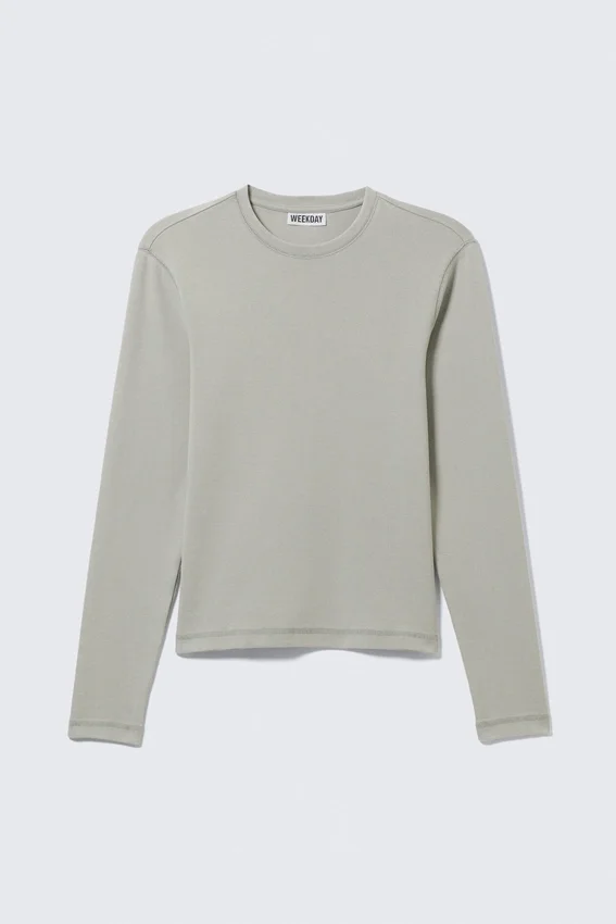 Geripptes Langarmshirt – Grau Geripptes Langarmshirt – Grau