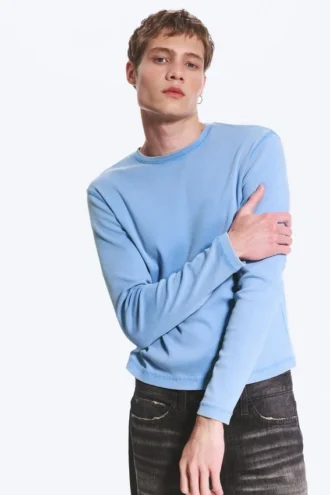 Geripptes Langarmshirt – Washed Blue