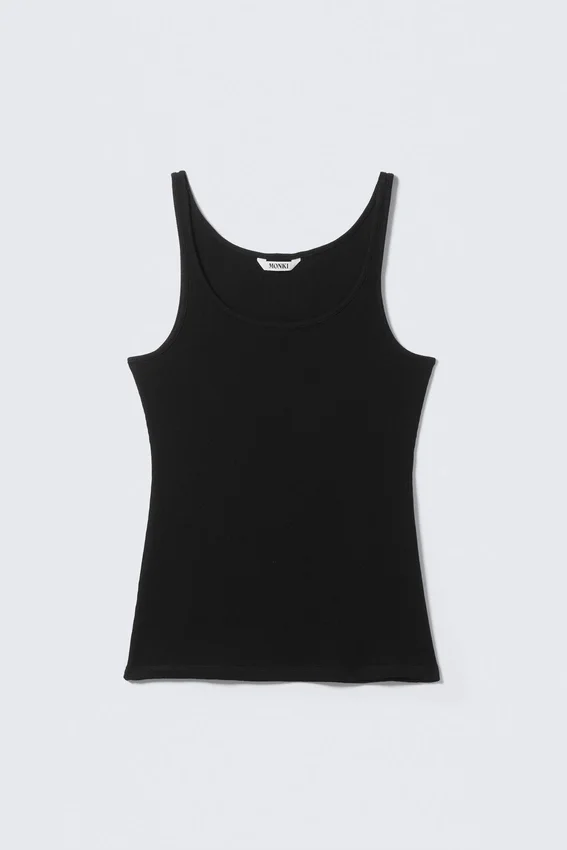 Geripptes Tanktop mit U-Ausschnitt – Schwarz Geripptes Tanktop mit U-Ausschnitt – Schwarz