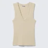 Geripptes Tanktop mit V-Ausschnitt – Hellbeige Geripptes Tanktop mit V-Ausschnitt – Hellbeige