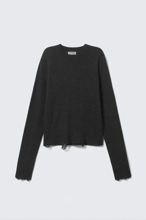 Geschrumpfter Pullover aus Wollmischung im Used-Look – Schwarz Geschrumpfter Pullover aus Wollmischung im Used-Look – Schwarz