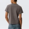 Geschrumpftes, kurzärmeliges Baumwoll-T-Shirt – Dunkelgrau Geschrumpftes, kurzärmeliges Baumwoll-T-Shirt – Dunkelgrau