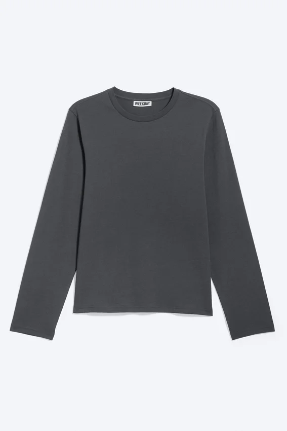 Geschrumpftes Langarmshirt aus Baumwolle – Dunkelgrau Geschrumpftes Langarmshirt aus Baumwolle – Dunkelgrau